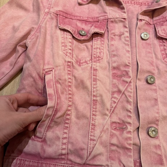 Free People X We The Free Rumors Denim Jacket Pink Acid Wash Women's Small EUC - Picture 7 of 8